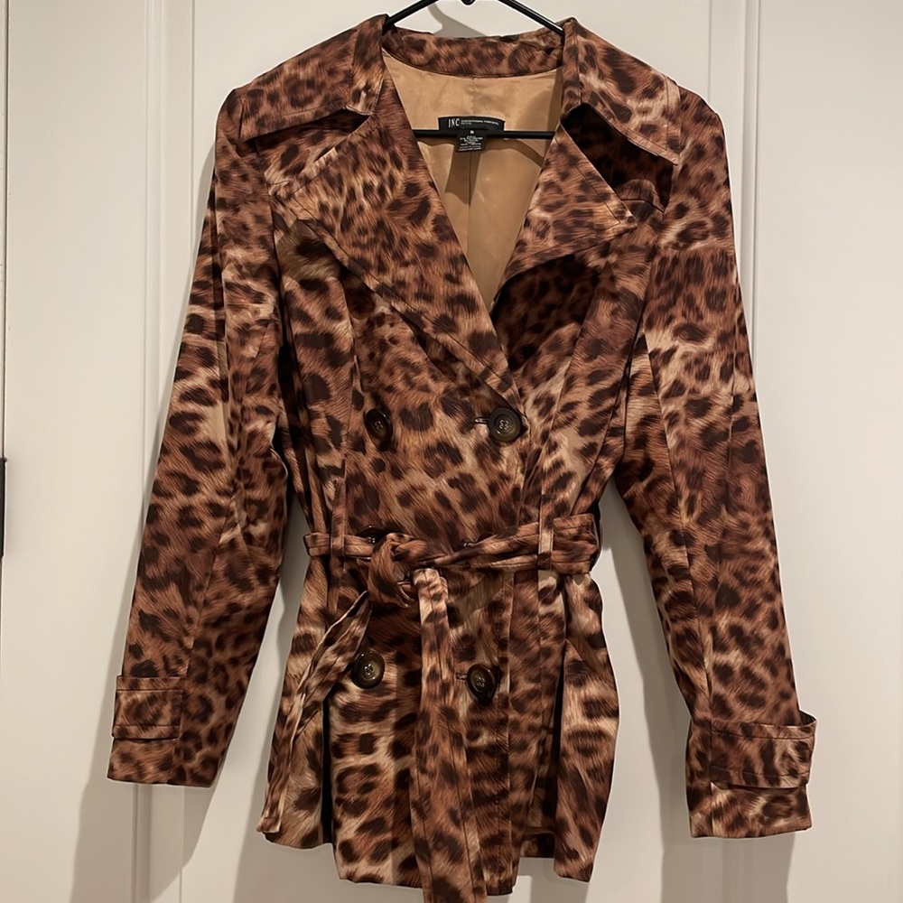INC cheetah trench coat